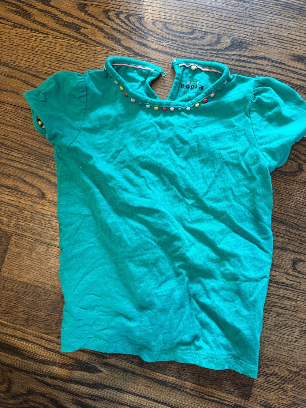 Mini Boden Teal Short Sleeve Tee with Multicolored Bead Neckline